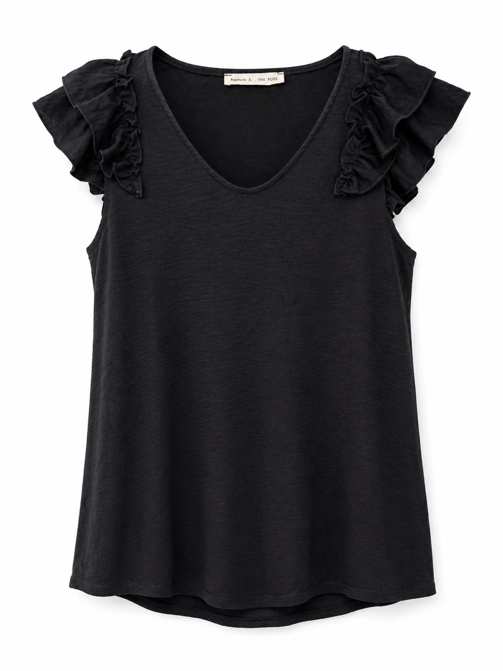 Reborn J Black Ruffle Shoulder V-Neck Tank NWOT